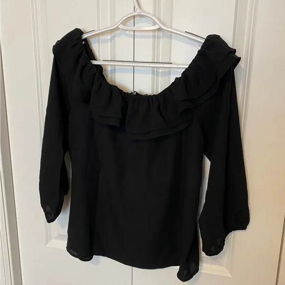 NWT JCrew ruffle off shoulder convertible top in black - Picture 7 of 8